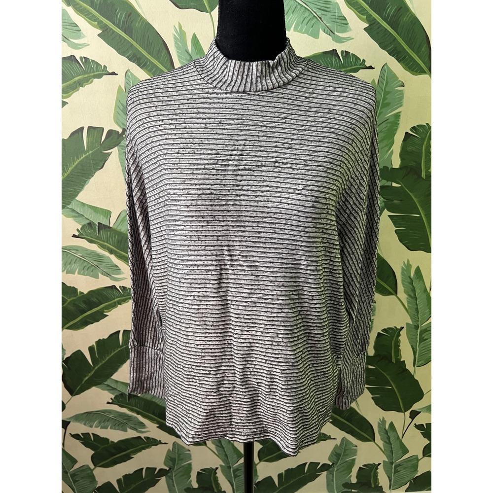 Out‎ From Under Mock Neck Top Women Medium Gray Black Striped